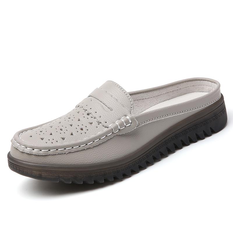 Women Soft Mules Loafers Slip on Casual Elegant Summer Slippers Breathable Leather Sandals Black Moccasin Shoes for Mother