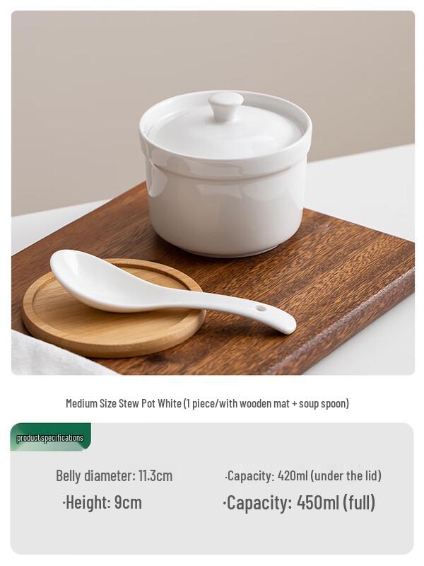Zhaoran Pure White Ceramic Stew Cup