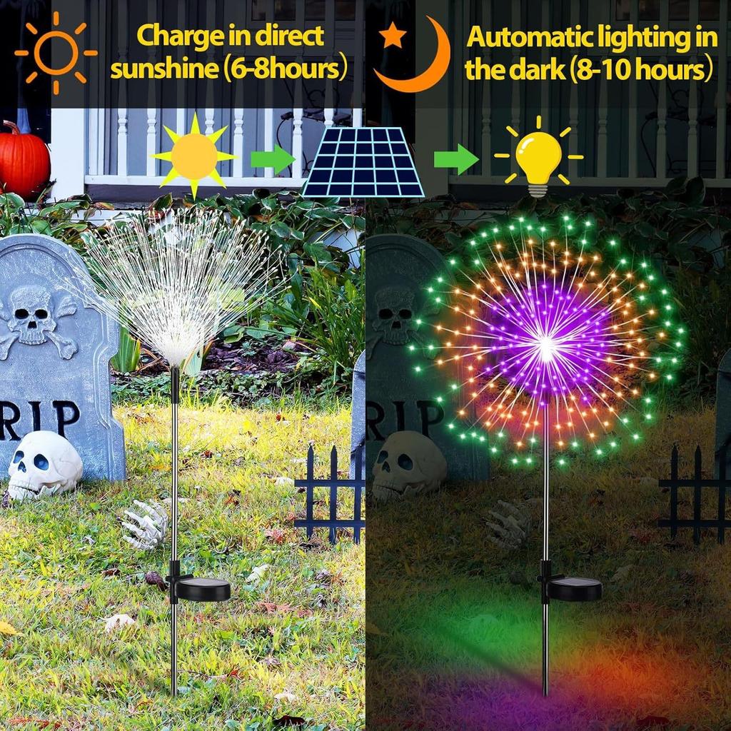 LED Solar Firework Garden Light Outdoor Decorative Stake Light with Multiple LED Bulbs and Stainless Steel Frame for Yard Pathway Patio