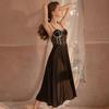 Sexy Lace Perspective Long Satin Suspender Nightdress Home Clothes Fun Suit