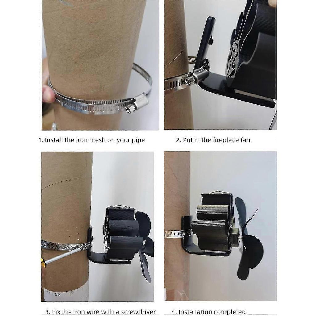 6 Blade Wood Stove Fan Heat Powered with Magnetic Thermometer Flue Pipe Mounted Silent EcoFriendly