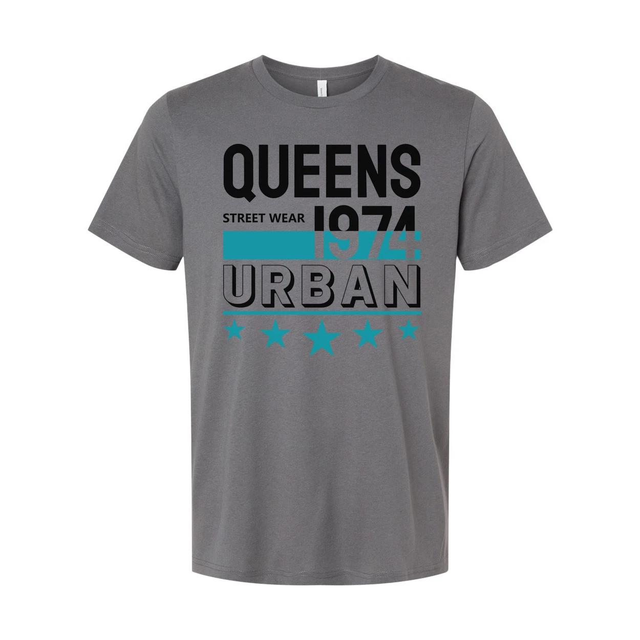 

Queens Urban Streetwear Graphic Tee 1974 Unisex Short Sleeve Top With Teal Accen 3XL