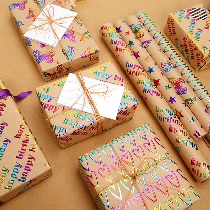 Cross-border Large Size 43CM 3M Gift Wrapping Paper Roll with High-end Embossed Hot Stamping for Birthdays and Valentine's Day.