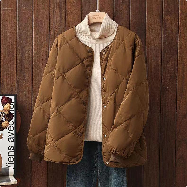Autumn and Winter Short Hong Kong Style Diamond-Quilted Lightweight Down Cotton Coat Women's Loose Padded Jacket