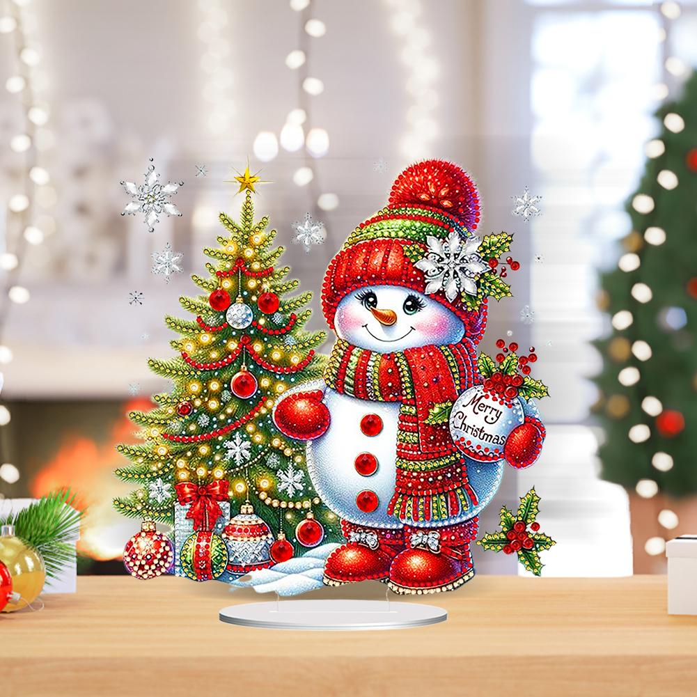 Acrylic Special Shaped Christmas Tree Snowman Desktop Diamond Art Kits 5D DIY Diamond Art Tabletop Decorations for Office Decor