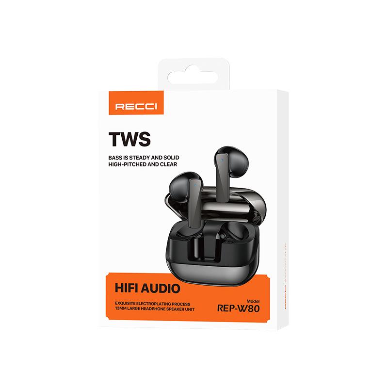 Recci REP-W80 True Wireless Bluetooth Semi-in-ear Earphones - High-Quality Sound TWS