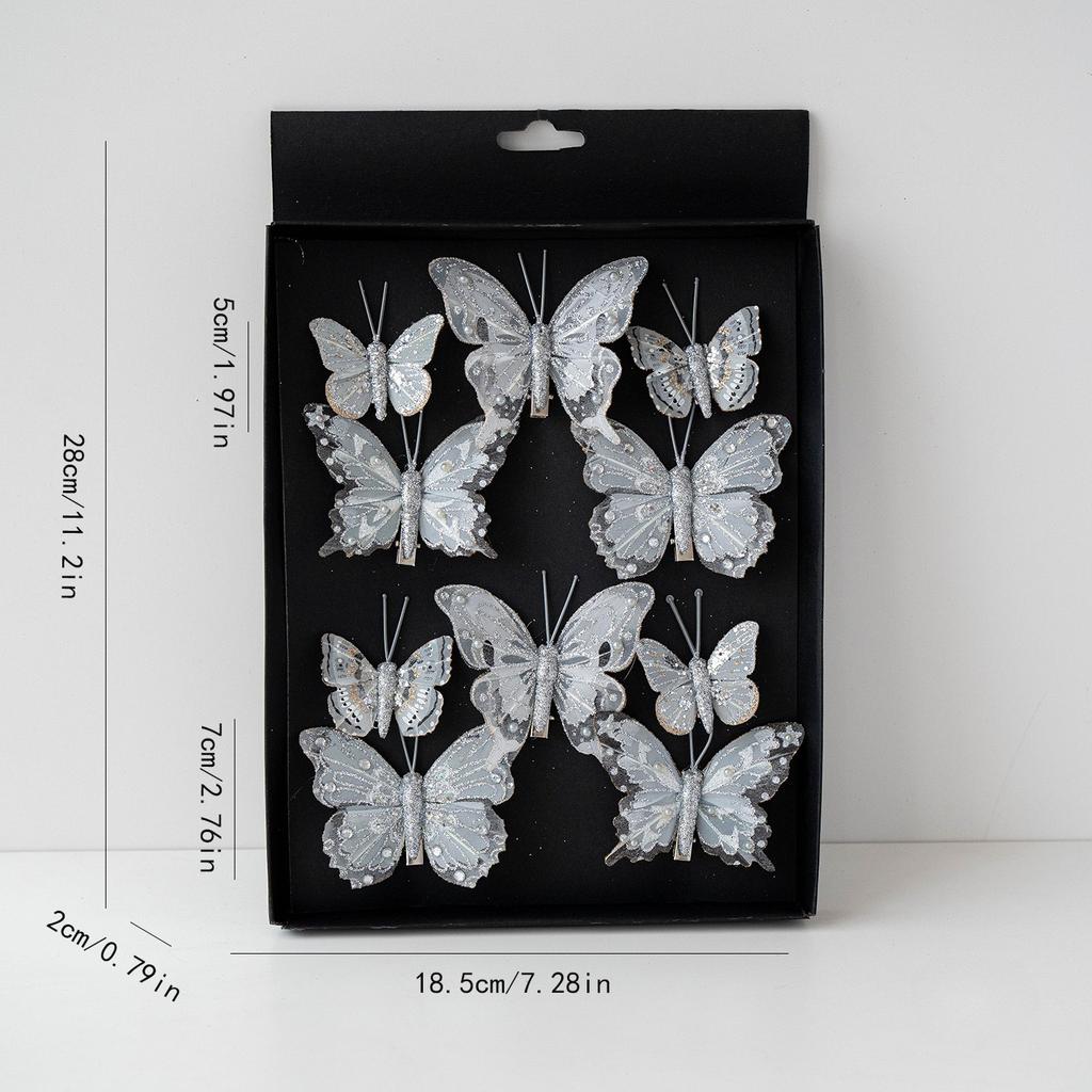 10PCS 5-7cm Simulation Butterfly Fabric Feather Color Butterfly Combination Set Christmas Decoration Small Gift Christmas Tree Ornament