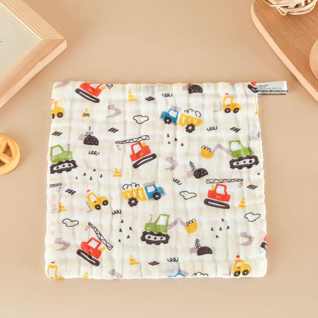 Class A Pure Cotton Crinkle Bib: Six-Layer Cartoon Print Square Handkerchief