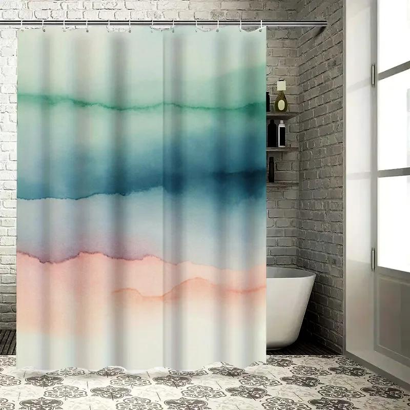 

Blue Green White Shower Curtain Waterproof Fabric Bathroom Decor Printed Waterfall Design Pink Light Blue Decoration W60H190(CM)-1 Pcs