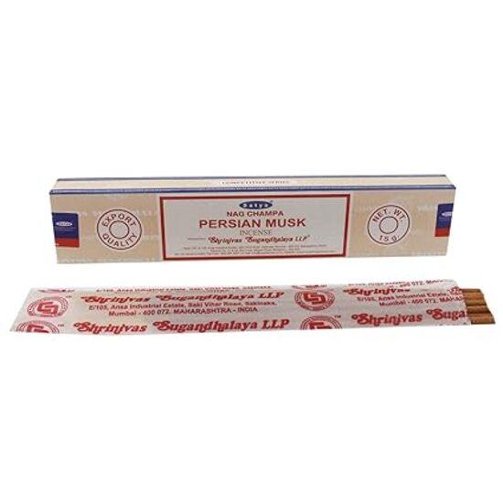 Satya Nag Champa Persischer Moschus Räucherstäbchen Agarbatti 180 Gramm Schachtel | 12 Päckchen à 15 Gramm in einer Schachtel | Exportqualität