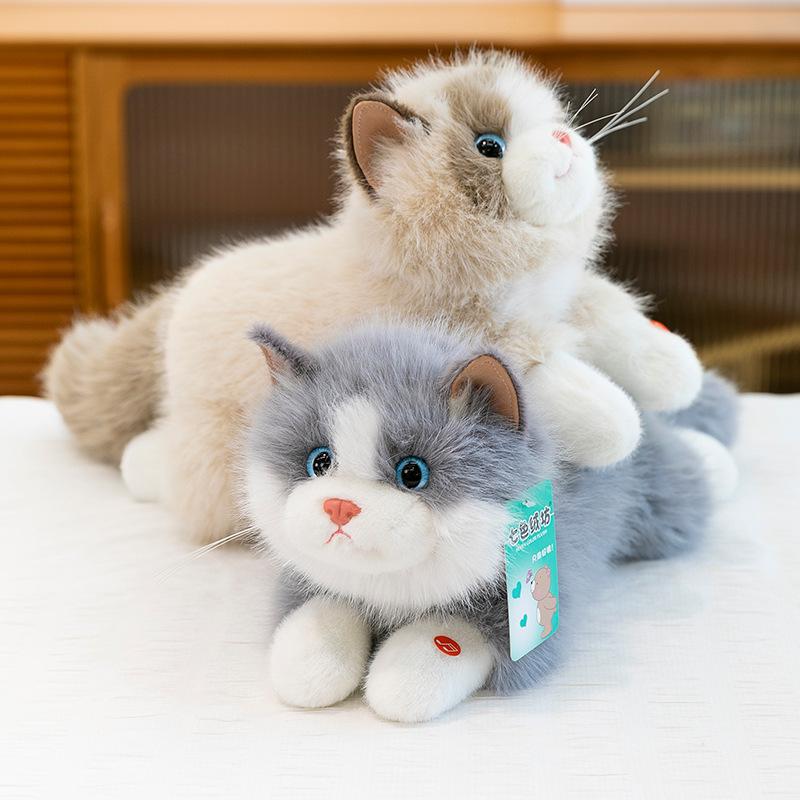 Simulation Ragdoll Cat Doll Will Make a Sound Cat Doll Pet Kitten Plush Toy Accompany Soothing Children Throw Pillow