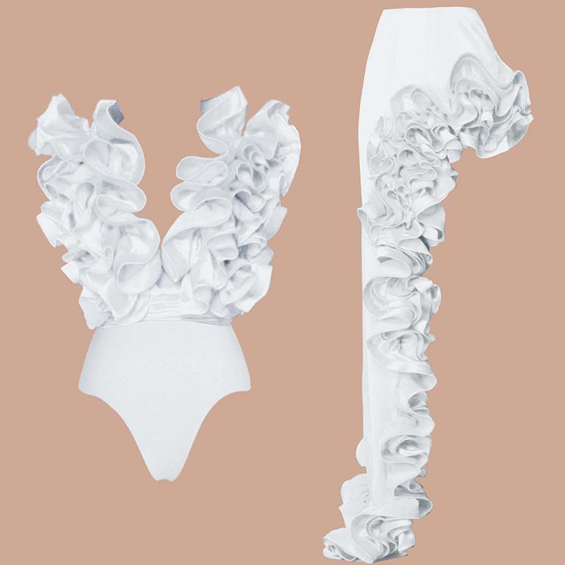 

2024 Европейский и американский черно-белый купальник с глубоким V-образным вырезом и кружевом для похудения Extra Large