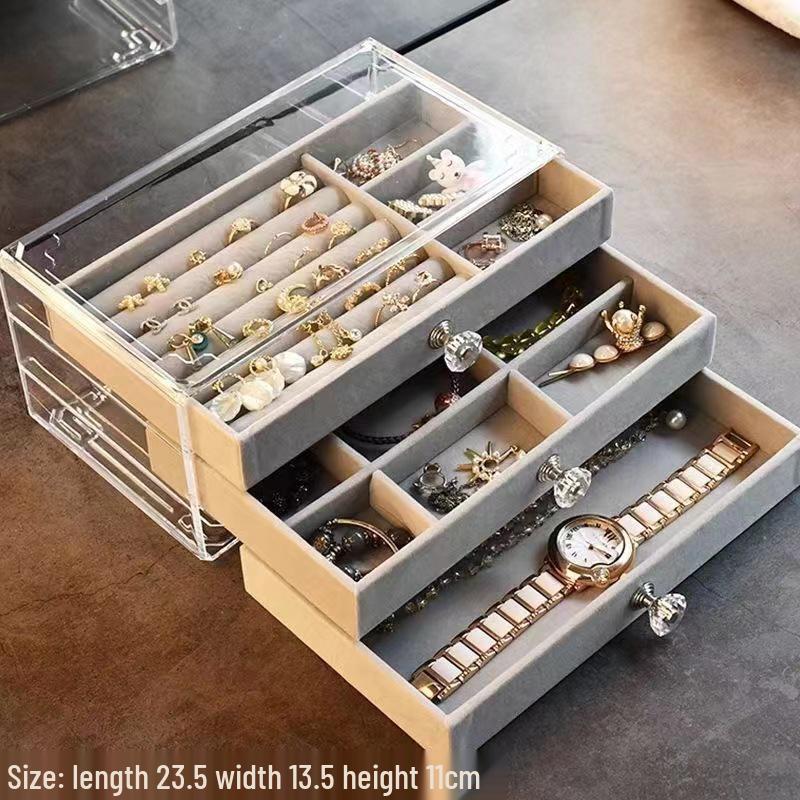 Velvet Multi-layer Jewelry Box with Large Capacity for Bracelets, Necklaces, Earrings, and Rings