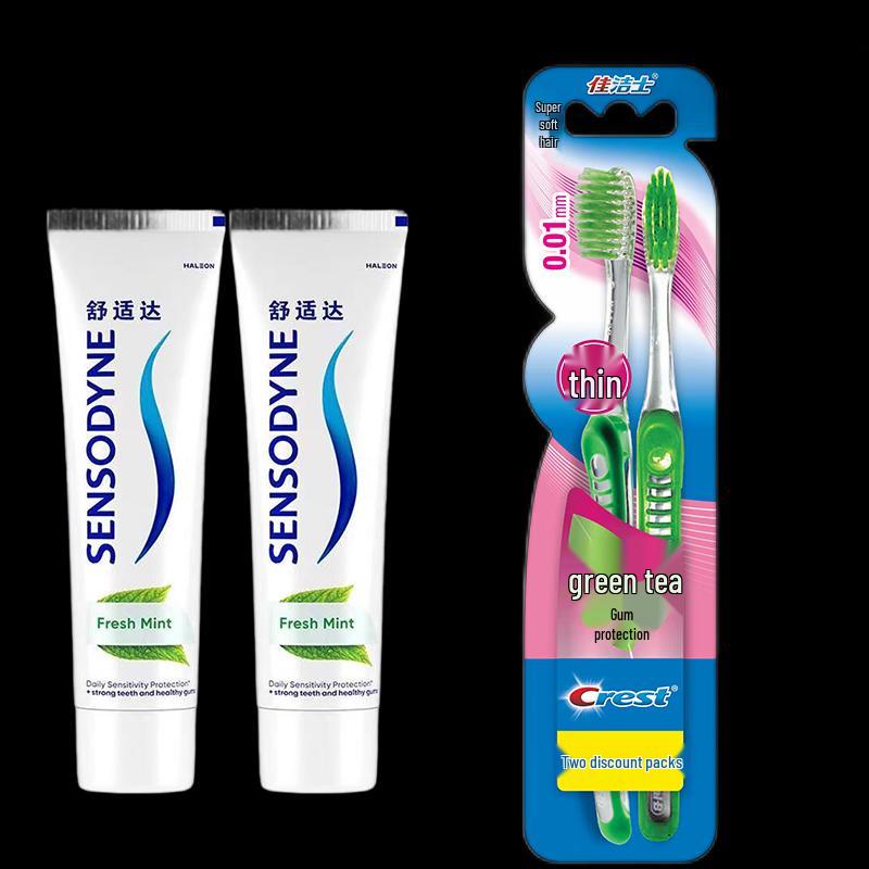 Sensodyne Anti-Cavity & Sensitivity Fresh Mint Toothpaste with Gum Care Toothbrushes