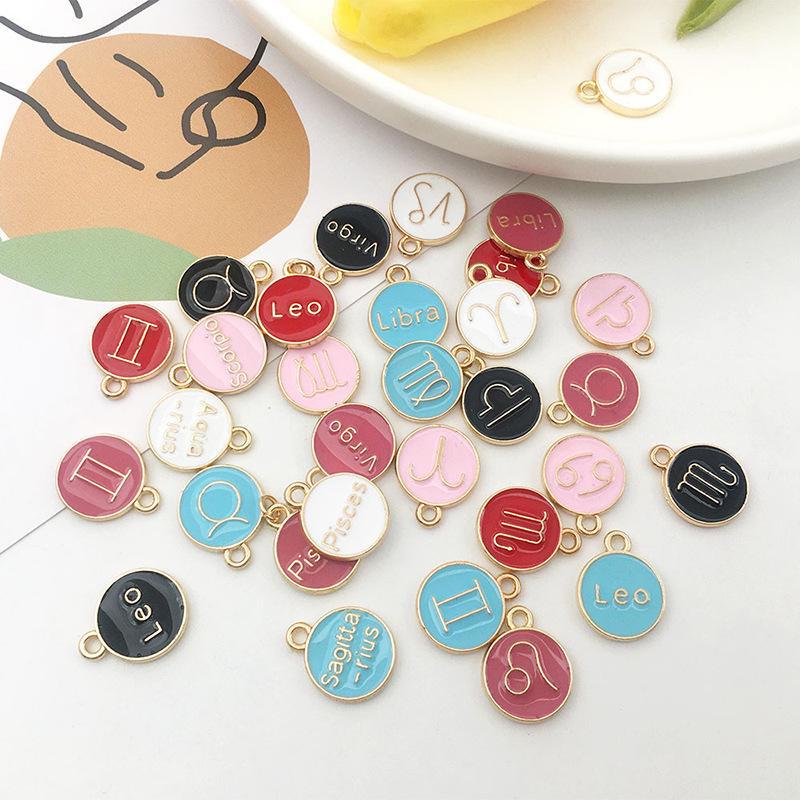 Double-Sided Oil Drop Pendant Jewelry: Zodiac Bracelet, Necklace, Earrings DIY Accessories