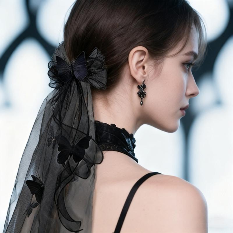 Lace Bowknot Veil Hair Clip For Girls Party Hair Accessory Comfortable Cosplay Engagement Headpiece Photo Props