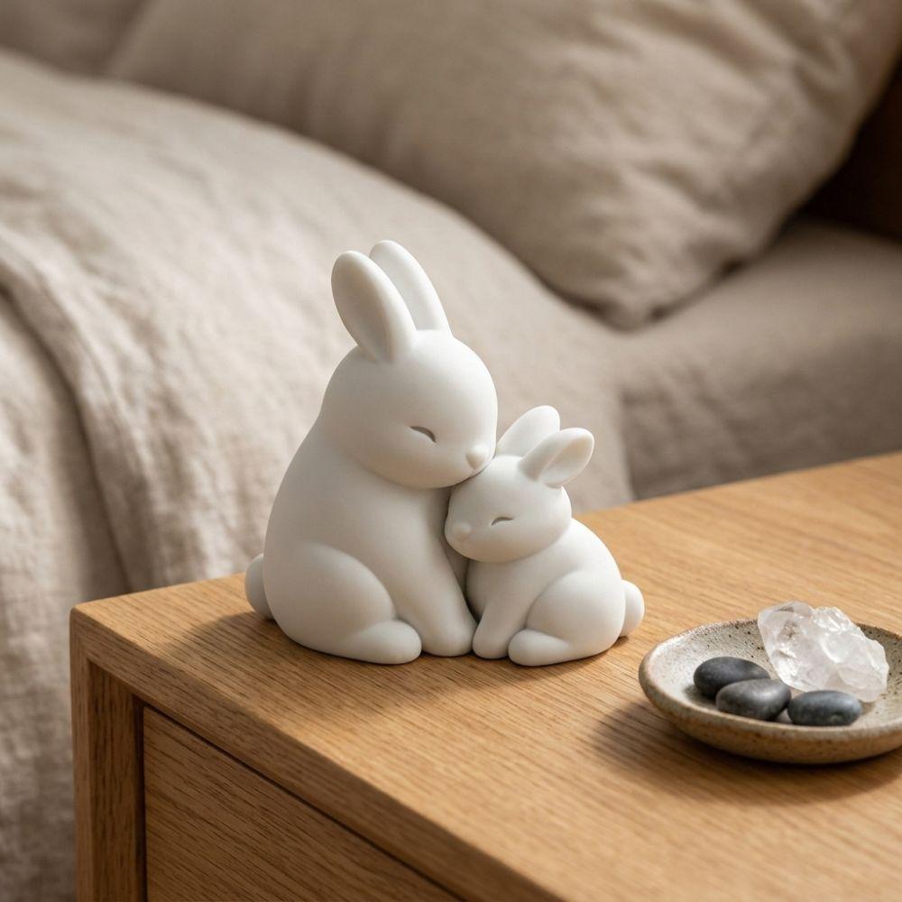 3D Printed Mother and Child Bunny Figurine Fade-Resistant Cuddling Bunny Statue Home Desk Decor