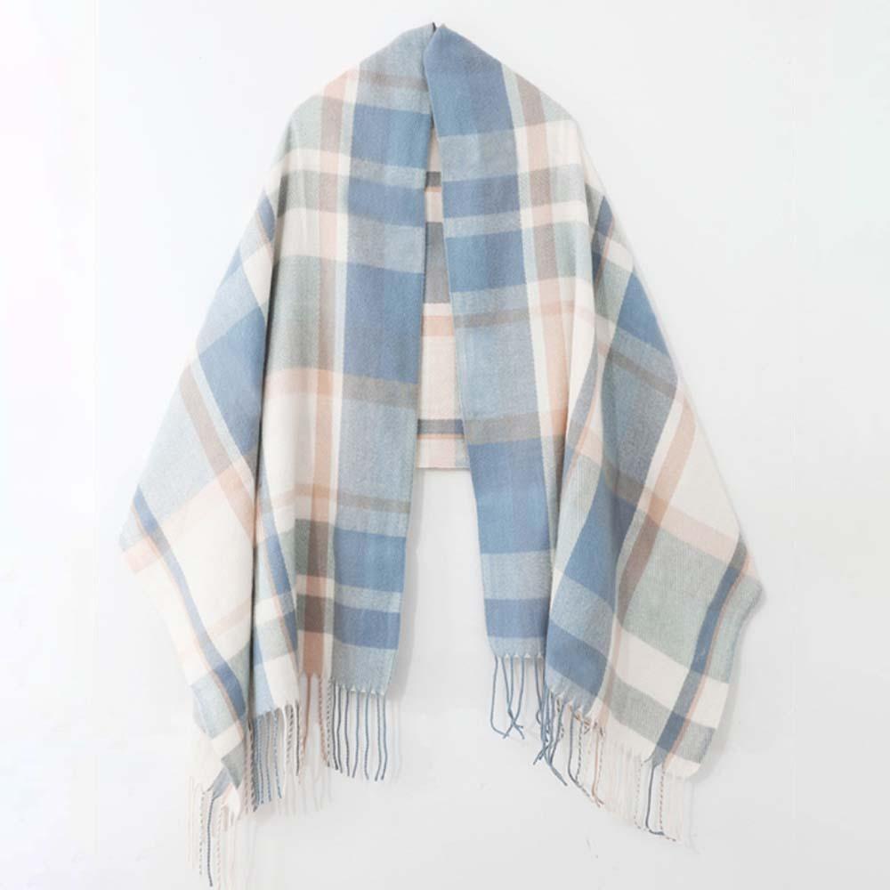 Cold-proof Classic Plaid Scarf Soft Long Neckscarf with Tassel Large Knitted Wool Scarf  Men