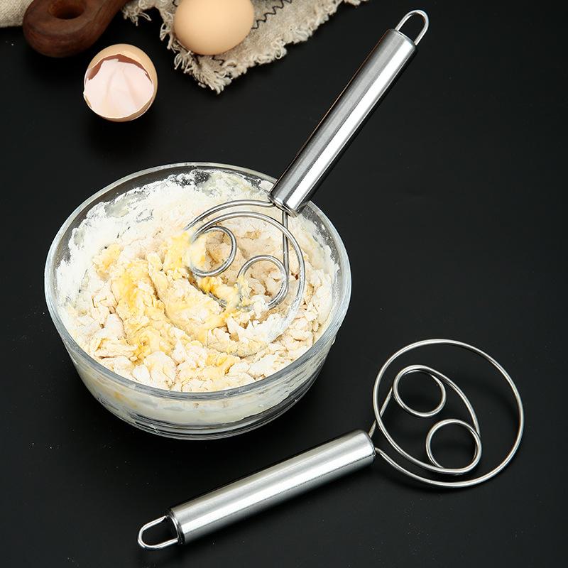 Danish Dough Whisk Dutch Style Stainless Steel Bread Dough Hand Mixer Binocular Coil Head Comfort Handle For Biscuits Bread Cake