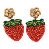 Cute Fruit Beaded Rhinestones Earrings Exquisite Beaded Strawberry Flower Drop Ear Studs Unique Earrings for Party Wear