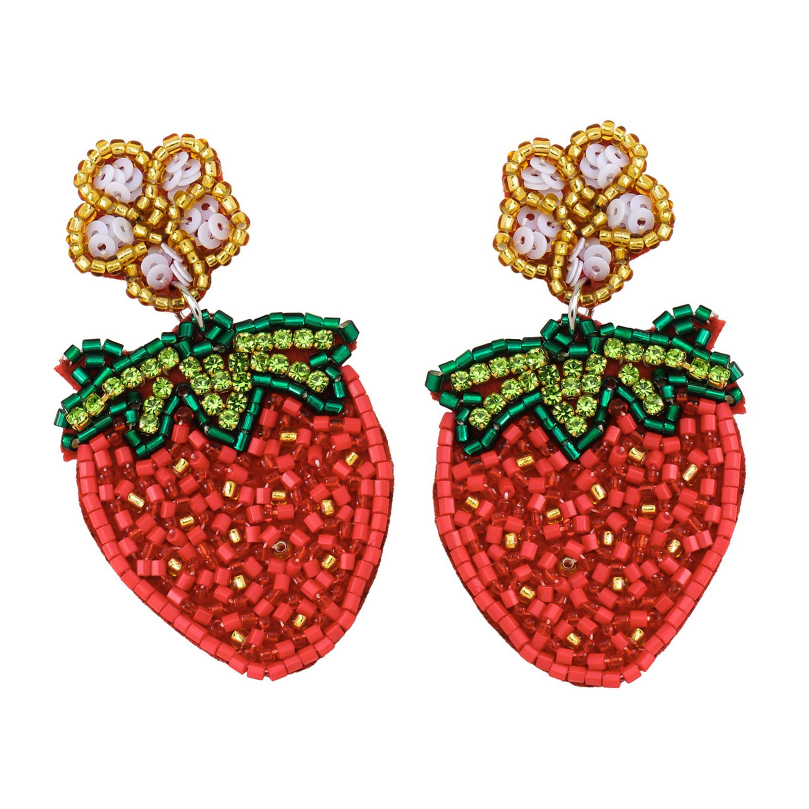 

Elegant Beaded Earrings Jewelry Charming Beaded Strawberry Flower Ear Studs Ornaments with Rhinestone Detailing