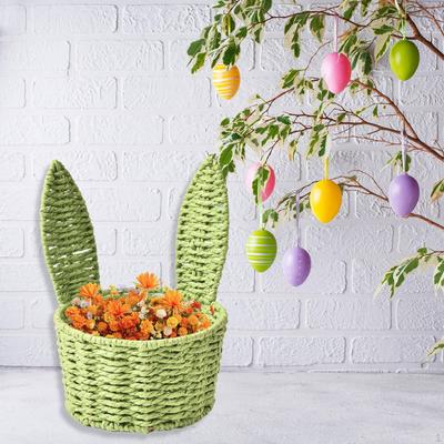 Easter Bunny Ear Woven Basket Organizer, Sturdy Decorative Paper Rope Design, Creative, Portable,