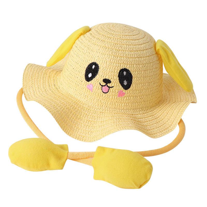 Adult Influencer Bunny Ears Straw Hat With Embroidered Sun Protection For Summer Casual Wear