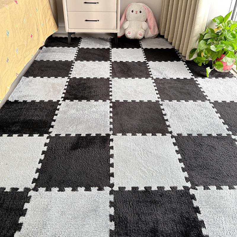 Washable Plush Patchwork Carpet: Cuttable Foam Floor Mat for Bedroom, Bedside, or Bay Window