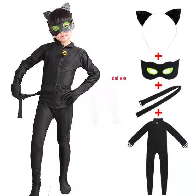 Tutina Cosplay Anime Gatto Nero Volante per Bambini per Esibizione Scenica