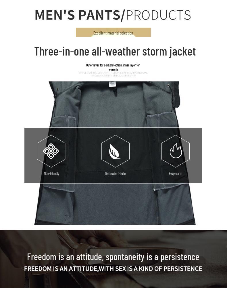 Warm Windbreaker Jacket - Available In Military Green, Black, and Khaki for Spring and Autumn Outdoor Wear.