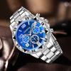 2PC Men's Watch Set Business Trend Digital Scale Blue Circular Dial Quartz Watch Bracelet Set Perfect Gift for Friends or Dad
