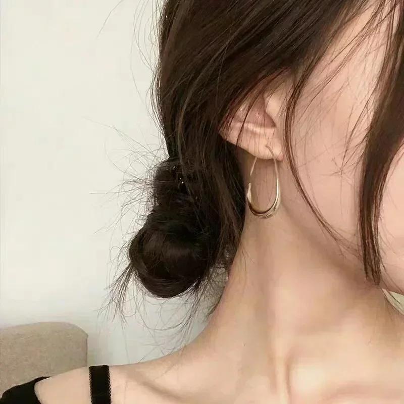 Luxury Gold Color Big Oval Hoop Earrings For Women Simple Desgin Large Geometric Earrings Party Wedding Jewelry Gift  Sale