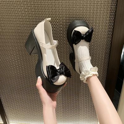 2025 Summer New Coarse Heel Mary Jane Single Shoes Fashion Bowknot Thick Heel Round Toe Pumps Trendy Street Lolita Shoes