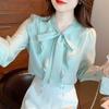 New Fashion Long Sleeve Bow Collar Ruffles Chiffon Blouse Shirt Women Tops J398
