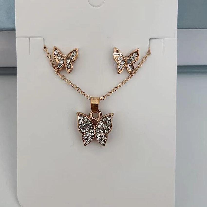 Exquisite Butterfly Jewelry Set: Necklace, Earrings, Ring, and Bracelet - European and American Style
