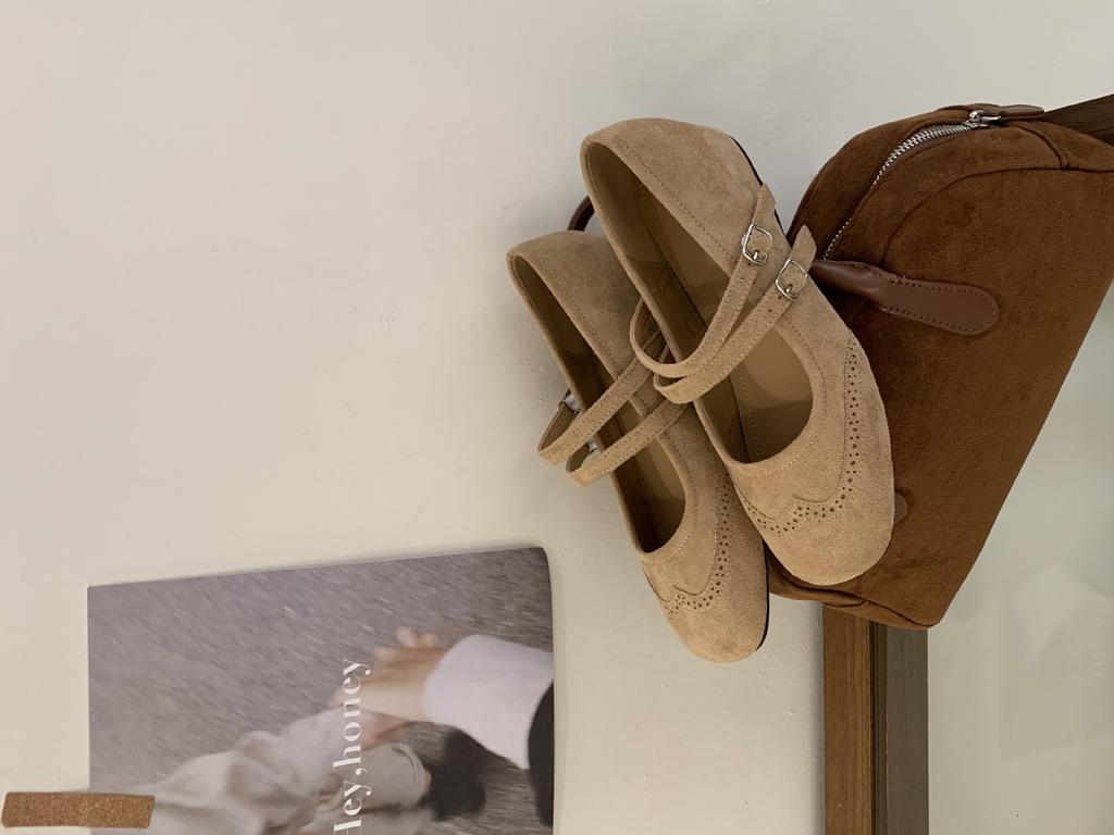 French Retro Double Buckle with Mary Jane Shoes, Shallow Mouth Inner Height Increase Single Shoes, Autumn New Fairy Ballet Beanie Shoes