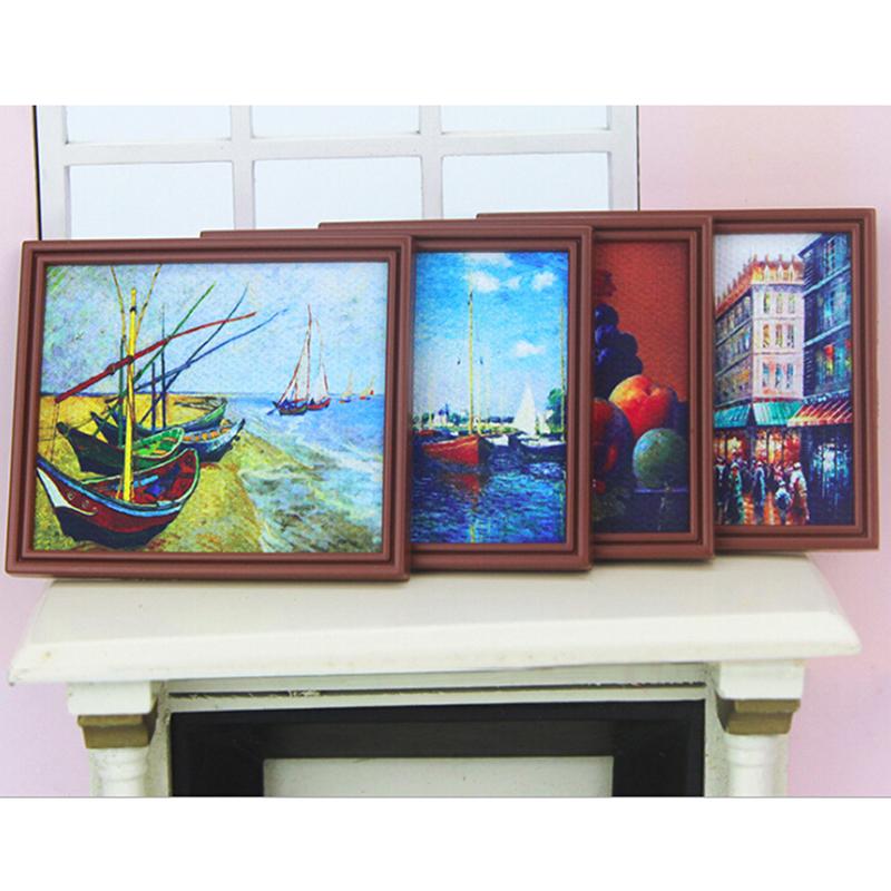 Puppenhausminiatur 1:12 Dekorative Holzrahmen Ölmalerei DIY