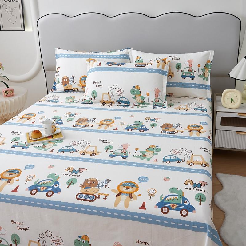 Cotton Bed Sheet  Cartoon Panda Animals Printed Double Top King Sheets for Girls Boys Kids Single Queen King Size Bed Linen