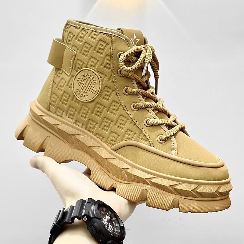 

Новая мужская трендовая обувь 2025 Роскошные массивные ботильоны Мужская мода Нескользящие уличные кроссовки на внутренней платформе однотонные 39 жёлтый