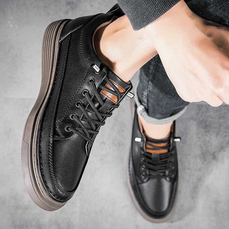 High Quality Men's Comfortable Height Increasing Casual Board Shoe Fashionable Brand Outdoor Lace Up Sports Casual Leather Shoes