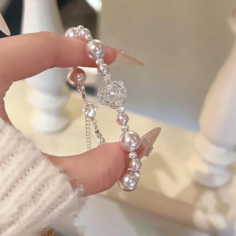 Zircon flower pearl beaded bracelet retro exquisite and elegant daily bracelet bracelet light luxury high-end jewelry women