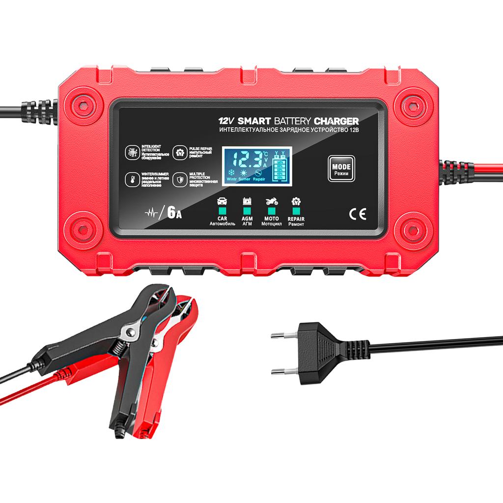 6A 12V Car Battery Charger Battery Maintainer Trickle Charger Smart Charger for Auto Motorcycle Lead-Acid AGM GEL Batteries