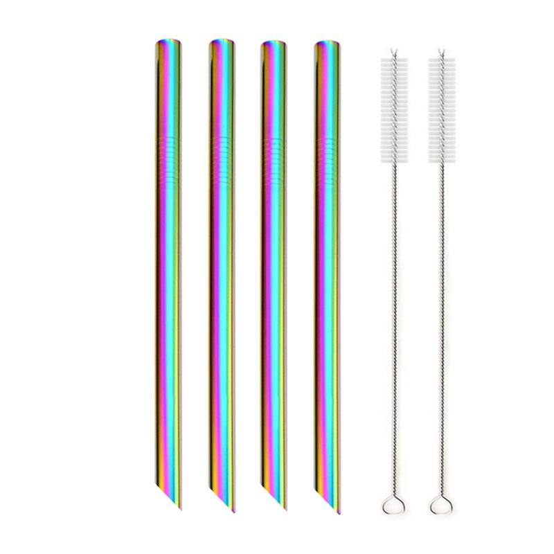 12x215mm Reusable 304 Stainless Steel Drinking Straws Set Eco-Friendly Metal Straw for Smoothie Boba Bubble Tea Milkshakes