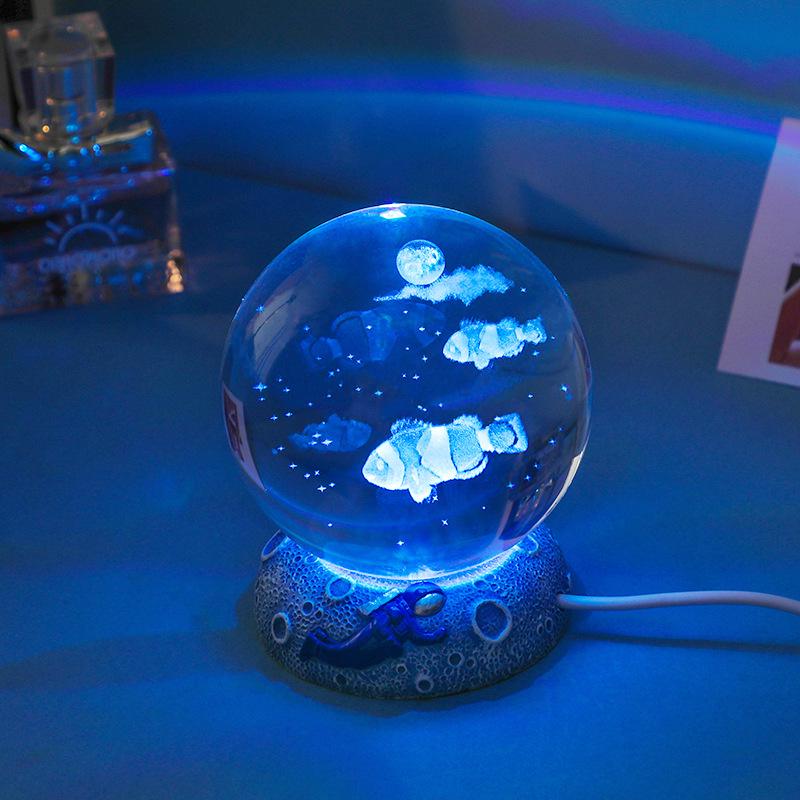 3D Laser Crystal Ball Night Light with Luminous Base - Decorative Desktop Ornament and Gift