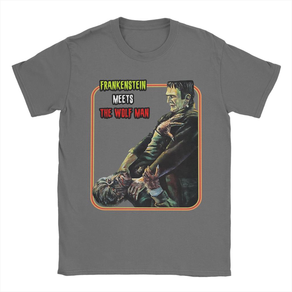 Vintage Frankenstein Meets the Wolfman T Shirt Unisex Cotton Short Sleeve  O-neck Summer Clothing