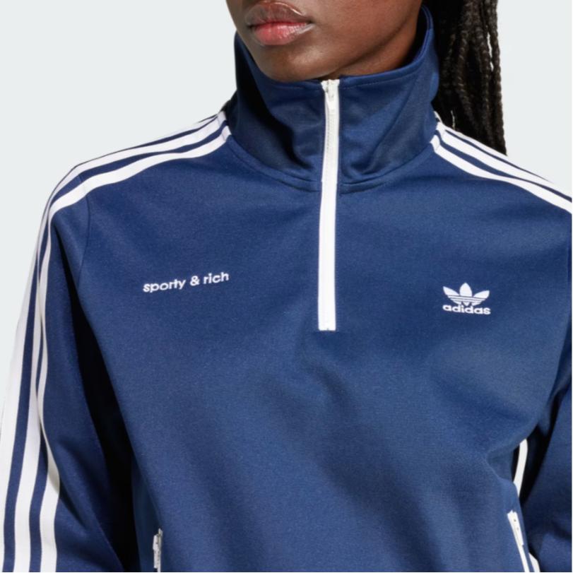 Adidas Originals Sporty & Rich Collaboration SS24 Brand Logo Retro Sports Stand Collar Comfortable Fashion Striped Long Sleeve Jacket JD3770