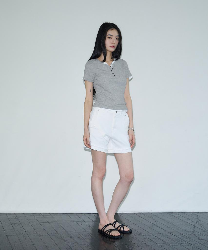 SIS A Cutout Line Cotton Half Pants [Ivory]