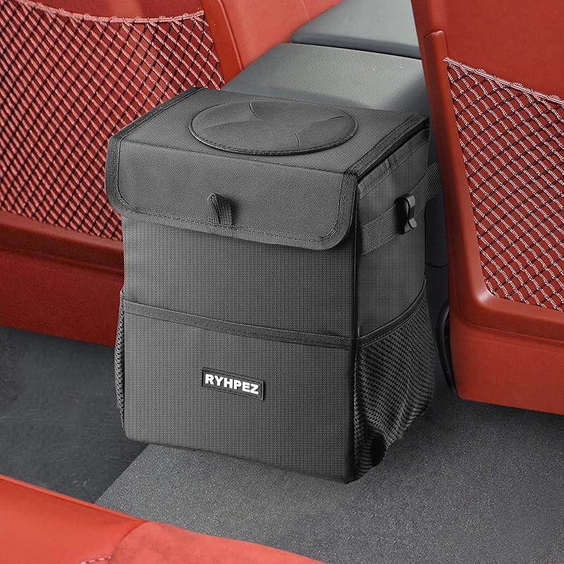 Ryhpez Car Trash Can With Lid - Leakproof Trash Bin Car Garbage Can, Collapsible Automotive Truck Organizer And Storage Bag Car Accessories For Women
