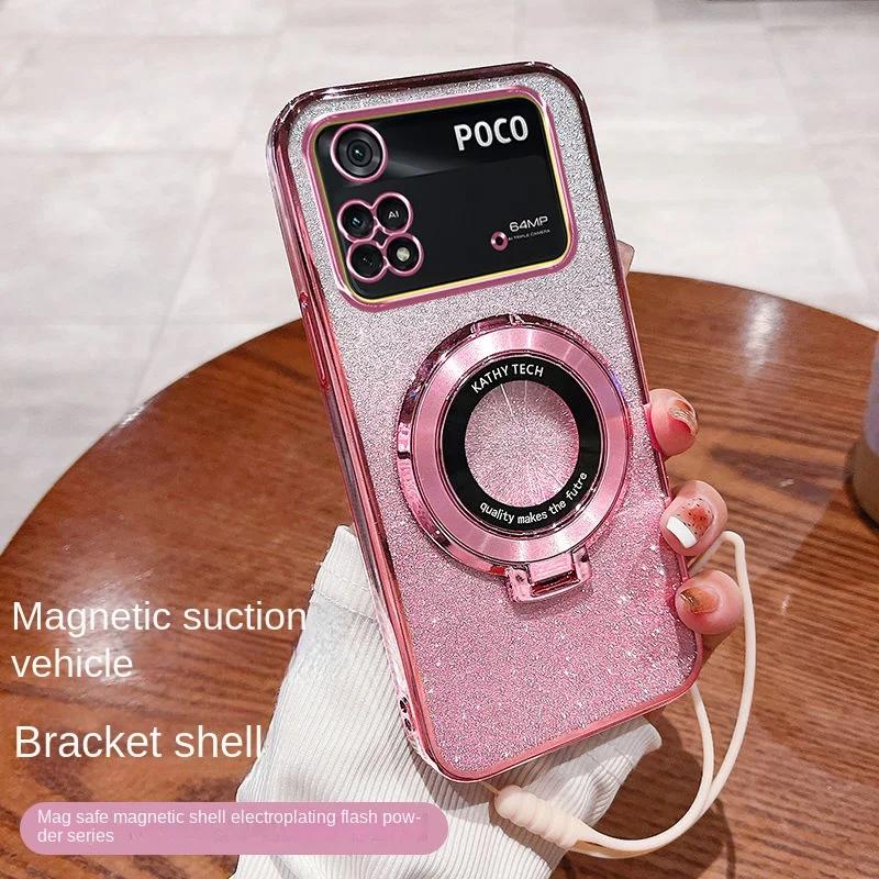 For Xiaomi POCO X5 X4 X3 Pro Case Soft Bling Glitter Ring Magnetic Slim Protective Back Cover Case For Xiaomi POCO M4 Pro X4 GT