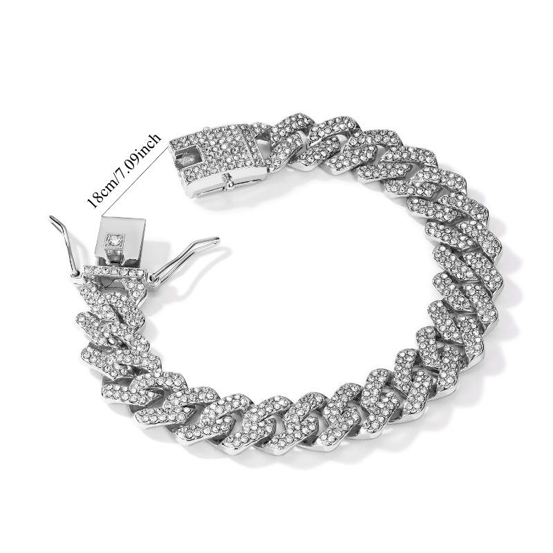 1PC European and American Popular 14mm Rhombus Cuban Chain Zinc Alloy Necklace Full of Diamonds Hip Hop Trendy Men's and Women's Fashion Quality